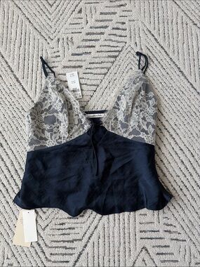 Abercrombie & Fitch Navy Satin Cami with Cream Lace